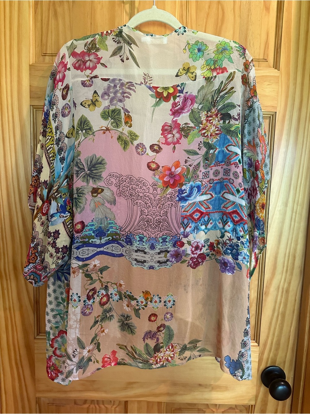 Johnny Was 100% Silk Multi Floral Open-Front Kimono - Picture 2 of 4